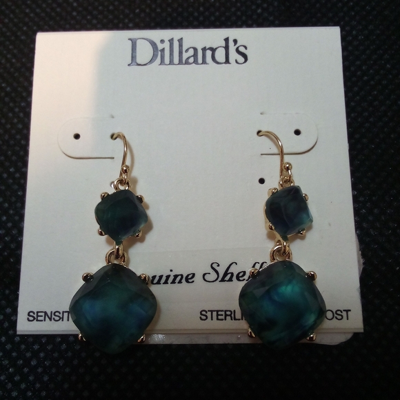 Dillard's - Genuine Shell, Teal, Sterling Silver Post, Sensitive Skin - Picture 4 of 9